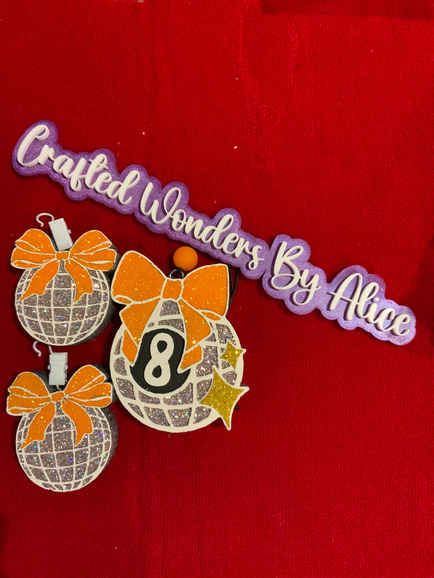 MTO {Disco 8 Ball With Bow And Vent Clips} Freshie