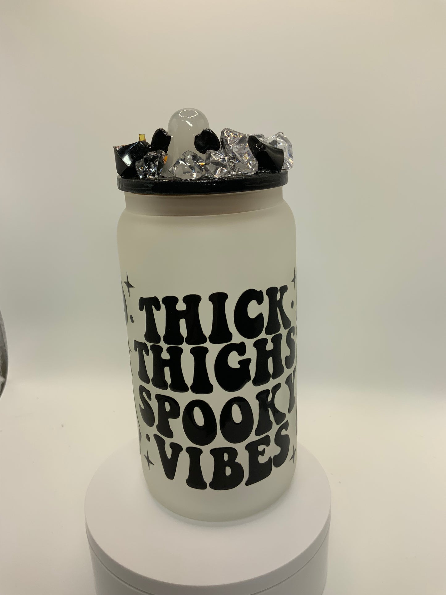 RTS {Thick Thighs Spooky Vibes} 16 oz Frosted Glass Cup