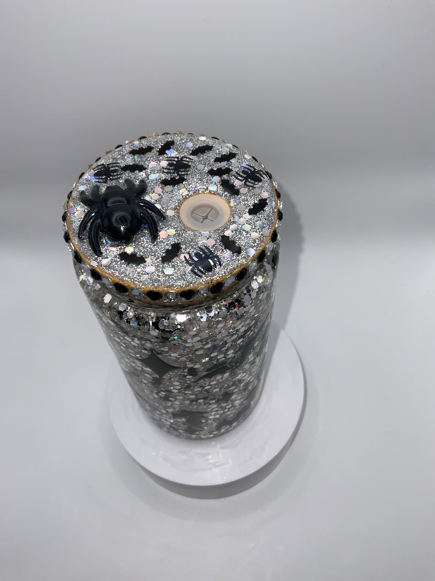 RTS {People Give Me The Creeps} 16 oz Glass Snow Globe Cup Rhinestone/ Glittered Lid