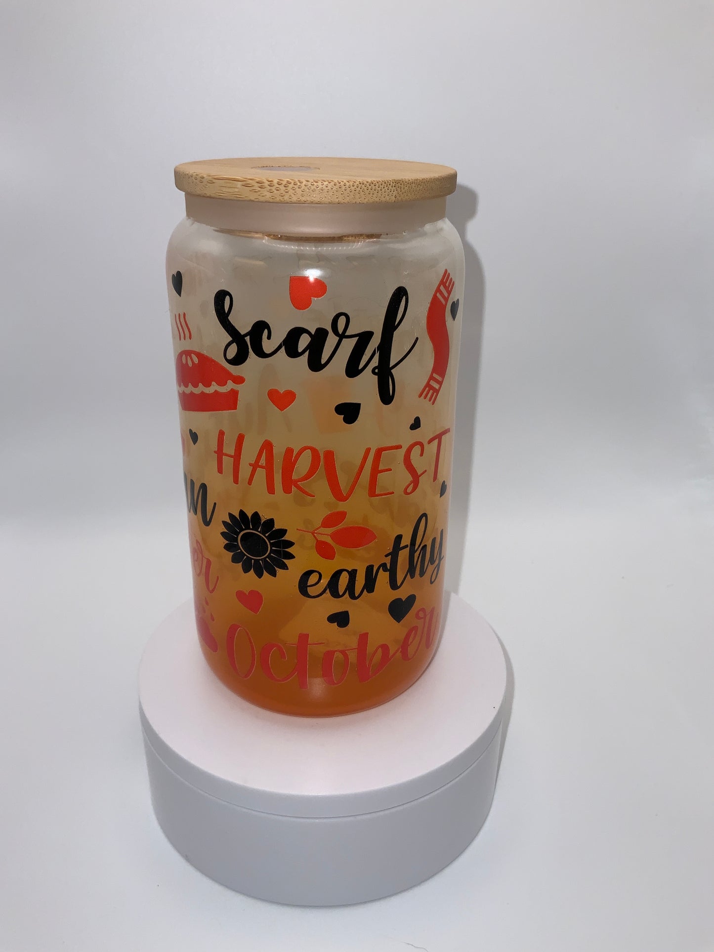RTS {Fall, Leaves, Harvest} 16 oz Orange Ombré Glass Cup