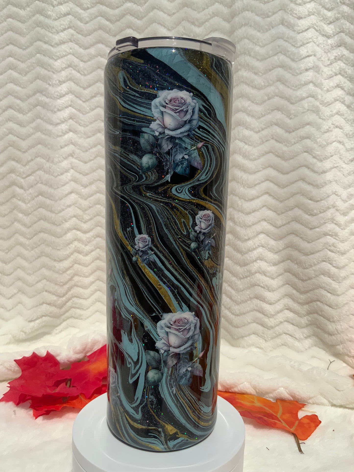 RTS {Blue Roses Blue, Black, Gold} 30 oz Skinny