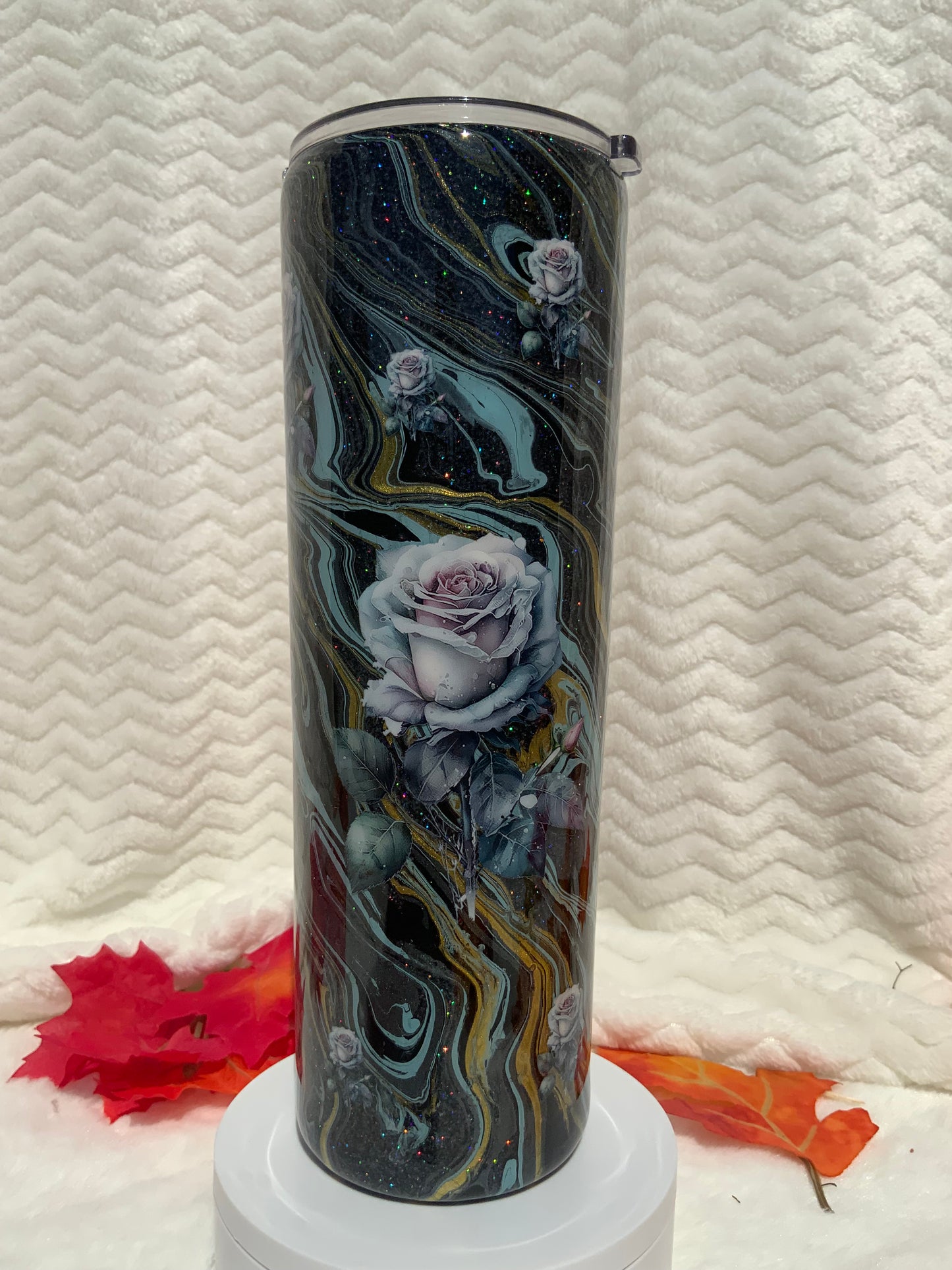 RTS {Blue Roses Blue, Black, Gold} 30 oz Skinny