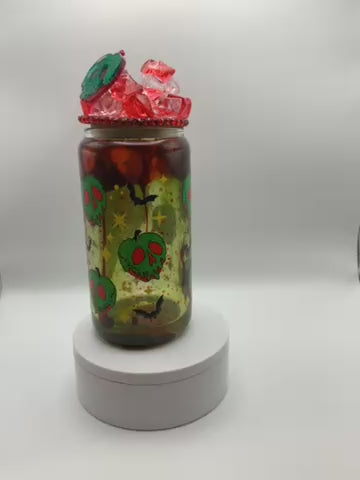RTS {Poison Apple} 16 oz Glass Blood Drip Globe Cup Rhinestone/Ice Topper