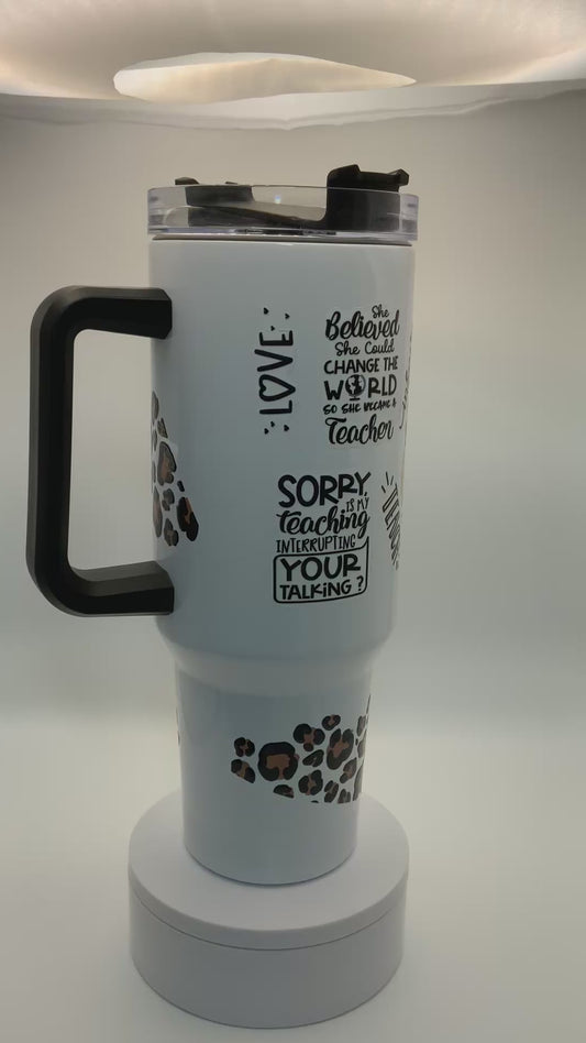 RTS Black Handle {Leopard Teacher} 40 oz