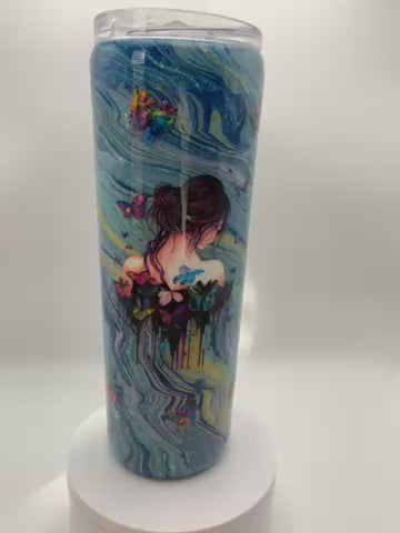 RTS Glitter Base Blue/Gold/Light Blue Hydro Dip {It’s Okay To Not Be Okay} 20 oz Skinny