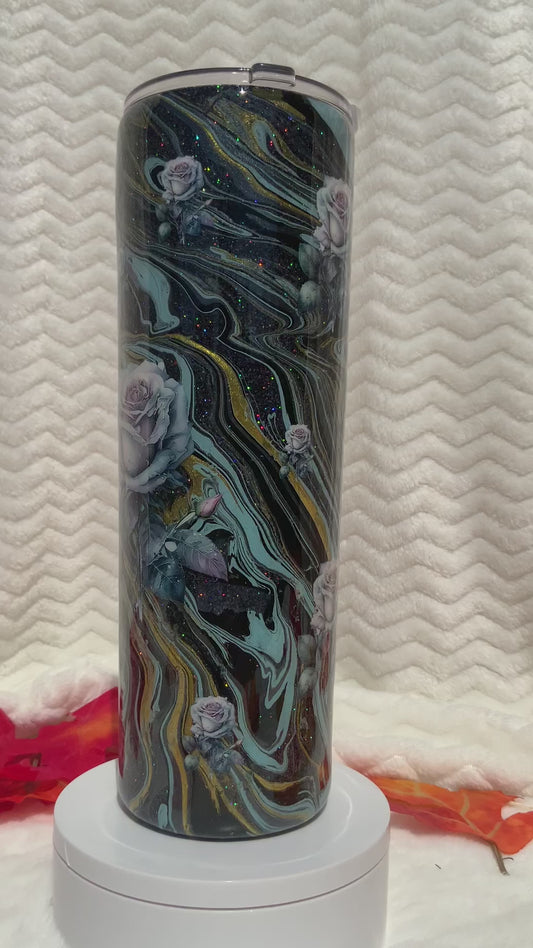 RTS {Blue Roses Blue, Black, Gold} 30 oz Skinny