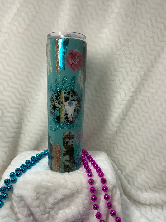 RTS {Wild turquoise Cow Skull} 32 oz Plump